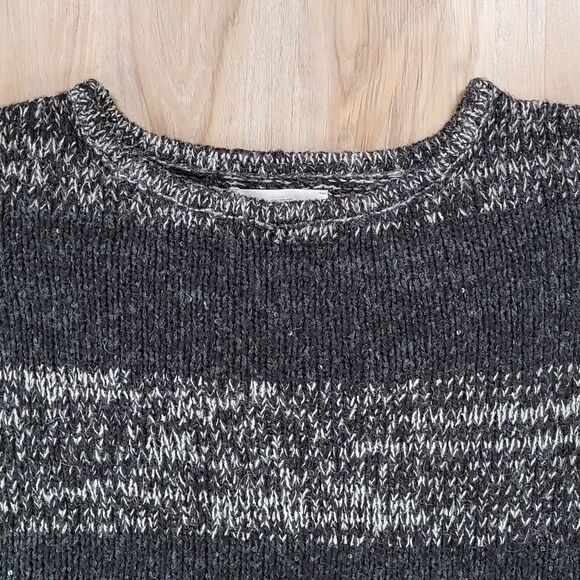 💜Loft Black & Gray Sparkly Colorblock Alpaca & Wool Cropped Sweater Medium - Picture 3 of 9